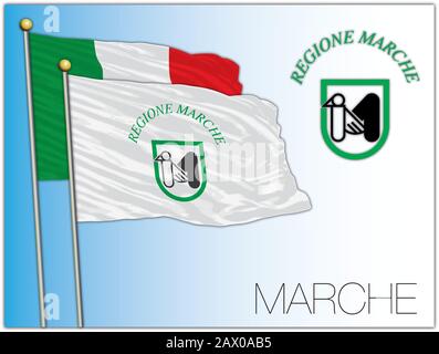 Drapeau régional officiel des Marches et armoiries, Italie, illustration vectorielle Illustration de Vecteur