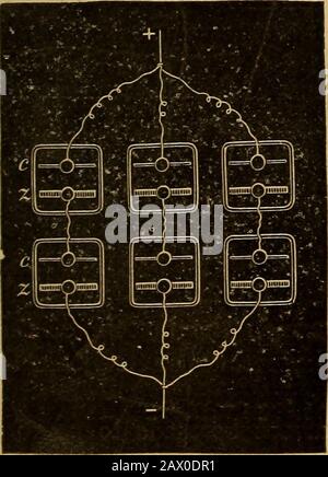 Traité élémentaire sur les batteries électriques . Ils peuvent, enfin, être joints par trois en intensité et par deux en quantité, fig. 16; la force électromotrice willbe 3 E, et la résistance j-TL. Banque D'Images