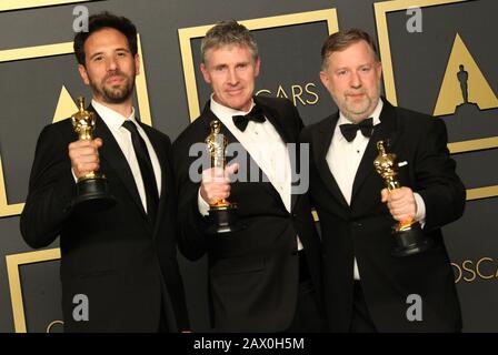 09 Février 2020 - Hollywood, Californie - Dominic Tuohy, Guillaume Rocheron, Greg Butler. 92ème Prix annuels de l'Académie présentés par l'Académie des arts et des sciences de la scène qui s'est tenue au Hollywood & Highland Center. (Image de crédit : © AdMedia via ZUMA Wire) Banque D'Images