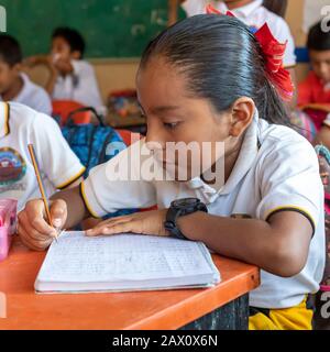 Brisas de Zicatela, Oaxaca, Mexique - Élèves d'une classe de mathématiques de troisième classe à Escuela Primaria Tierra y Liberdad, une école primaire près de l'Oce du Pacifique Banque D'Images