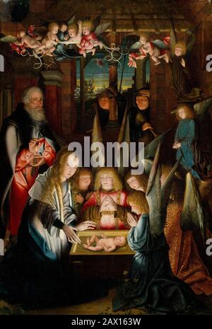 L'adoration de l'enfant du Christ. (env. 1515) Banque D'Images