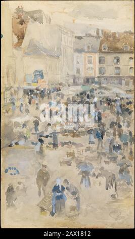 Variations de Violet et de gris&#x2014;place du marché, Dieppe, 1885. Banque D'Images