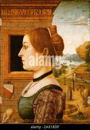 Portrait d'une femme, peut-être Ginevra d'Antonio Lupari Gozzadini, 1494?. Probablement fait pour célébrer un fiançal ou un mariage. Banque D'Images