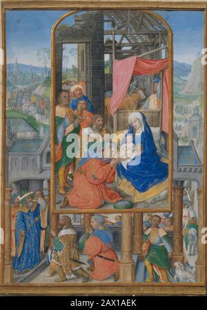 Illumination du manuscrit avec adoration des Mages, CA. 1515-25. Les Magi sont représentés en route, alors que Hérode est à la frontière. Banque D'Images
