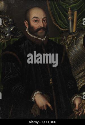 Guidobaldo II della Rope, duc d'Urbino (1514-1574), Avec son armure de Filippo Negroli, CA. 1580-85. Soldat professionnel avec armure faite par Filippo Negroli Banque D'Images