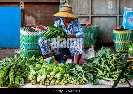 Légumes Frais À Vendre Sur Le Marché De Psar Nath (Marché Central), Battambang, Cambodge. Banque D'Images