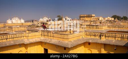 Inde, Rajasthan, Jaipur, fort de Nahargarh, vue panoramique sur le toit Banque D'Images