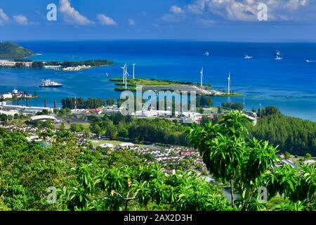 Ile Mahe Seychelles - 20 novembre 2019: Vue sur le parc éolien près de la capitale Victoria. Banque D'Images