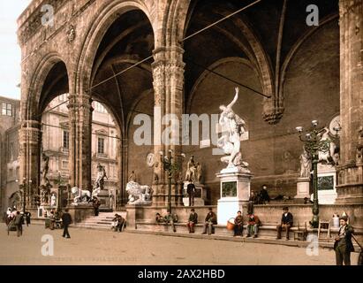 1905 Ca , FIRENZE, ITALIE : LOGGIA DEI LANZI ( le Logis des Lancers ) , Piazza della Signoria . Photochrome de Detroit Publishing Co., USA - BAPTISTÈRE - RINASCIMENTO - Architecttura - architecture - ITALIA - FOTO STORICHE - HISTOIRE - GEOGRAFIA - GÉOGRAPHIE - GEOGRAFIA - FOTO STORICHE - HISTOIRE - HISTORIQUE - ARCHETTURA - ARCHITECTURE - BAPTISTÈRE - sculptura - sculpture --- Archivio GBB Banque D'Images