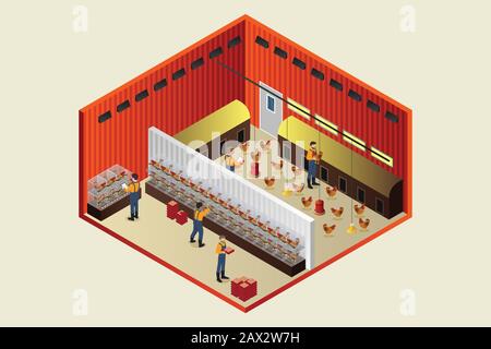 Illustration vectorielle d'Isometric Chicken Coop Farm Illustration de Vecteur