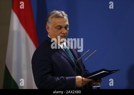 Berlin, Allemagne. 10 février 2020. Berlin: Le Premier ministre hongrois Viktor Orbán lors de la conférence de presse à la Chancellerie fédérale. (Photo De Simone Kuhlmey/Pacific Press) Crédit: Pacific Press Agency/Alay Live News Banque D'Images