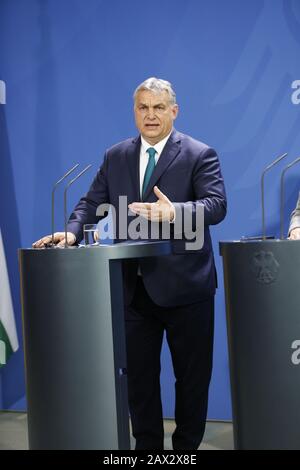 Berlin, Allemagne. 10 février 2020. Berlin: Le Premier ministre hongrois Viktor Orbán lors de la conférence de presse à la Chancellerie fédérale. (Photo De Simone Kuhlmey/Pacific Press) Crédit: Pacific Press Agency/Alay Live News Banque D'Images