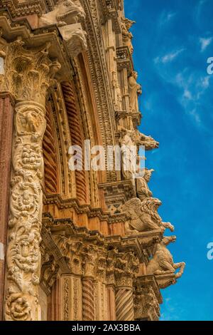 Duomo di Siena avec des sculptures détaillées de Gargoyle sur la façade. La cathédrale de Sienne est une église médiévale de Sienne, en Italie Banque D'Images