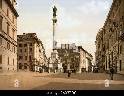 1895 ca. , ROMA, ITALIE : Piazza di Spagna , la Colonna dell' IMMACCOLATA , côté droit de L'AMBASSADE D'ESPAGNE , côté gauche Piazza Mignanelli et dans le fond le PALAZZA DI PROPAGANDE FIDE . Photocrom print colors édité par Detroit Publishing Co. - CHIESA - ROME - LAZIO - ITALIA - FOTO STORICHE - HISTORY - GEOGRAFIA - GEOGRAPHY - ARCHITETTURA - ARCHITECTURE - ---- Archivio GBB Banque D'Images