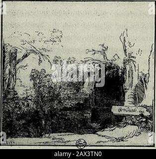 Rembrandt, sa vie, son travail et son temps . -goût des droits. Dans quel strangecountry, on peut se demander notoirement, didthe peintre étude thescenery de sa tempête, alandscape dans la galerie de Brans-wick, indolore 1640 ? Les mo-actifs appartiennent manifestement à une terre de rêves. Le thémaster a permis à l'im-agination de courir des émeutes, traitant son sujet principalement comme un prétexte pour les oppositions de lumière et d'ombre qu'il aimait rendre. De lourds nuages s'élèvent de la droite de l'image sur le ciel, et pendent dangereusement à l'horizon.UNE lumière aqueuse gite sur les murs d'une ville, à travers une terre délaisse extensible Banque D'Images