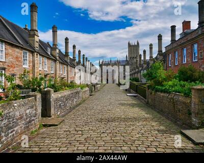 Près des vicaire, Wells, Somerset, Royaume-Uni - a déclaré être la plus ancienne rue purement résidentielle avec des bâtiments d'origine qui survivent intacts en Europe. Banque D'Images