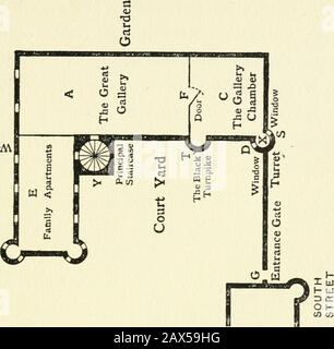 James VI et le mystère Gowrie . entrée, une porte ouverte sur un escalier étroit en colimaçon, si sombre qu'on l'appelait le Black Turnpike. Quant à l'intérieur, entrer dans la porte principale, vous vous êtes retrouvé dans le hall. Une porte menait la salle à manger plus petite sur la gauche. Le hall 03 avait une porte et un escalier extérieur donnant sur le jardin. L'escalier en chef, qui vou est entré de mf le hall, conduit à la Grande Galerie, construite et décoratedpar le comte tardif. Cela s'étendait au-dessus de la salle à manger et du hall, et, à droite, était séparé par une cloison et une porte du grand escalier supérieur Banque D'Images