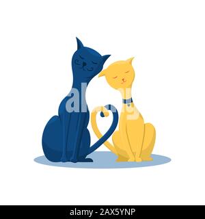 Un couple de chats mignons dans l'amour. Illustration vectorielle plate dans des couleurs tendance. Illustration de Vecteur