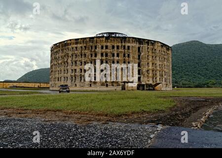 Ancien bâtiment de la prison Presidio Modelo sur l'île de la Jeunesse, Cuba Banque D'Images