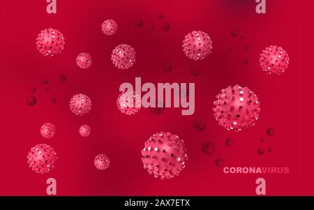 Modèle abstrait de souche virale du coronavirus du syndrome respiratoire et du coronavirus Novel 2019-nCoV avec texte sur fond rouge foncé. Pandémie De Virus Banque D'Images