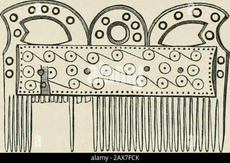 Anciens lacustres-habitations écossaises ou cannnogs : avec un chapitre supplémentaire sur les restes de lacustres-habitations en Angleterre . g une série de cercles concentriques con-nectés par un dessin à la voile, le tabouret sculpté avec des cercles similaires et un nœud entrelacé ouvert; et théroch en bronze (Fig. 26), présenter un style d'ornamentationqui est considéré comme propre à l'art celtique précoce. Les anneaux spiralfingeriques semblent aussi avoir été d'origine native, et la probabilité est qu'ils soient fabriqués là où ils werefound, car plusieurs creusets sont parmi les reliques de l'habitation du lac de théame, dont l'un, Banque D'Images