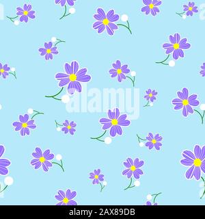 Arrière-plan sans couture avec motif fleuri façon craptage. Motif de fleurs bleues sur fond bleu. Fête des mères, 8 mars Banque D'Images