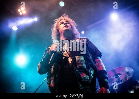 Oslo, Norvège. 08 février 2020. Le groupe américain de thrash Metal Exode exécute un concert en direct à Rockefeller à Oslo. Ici, le chanteur Steve Souza est vu en direct sur scène. (Crédit Photo: Gonzales Photo - Terje Dokken). Banque D'Images