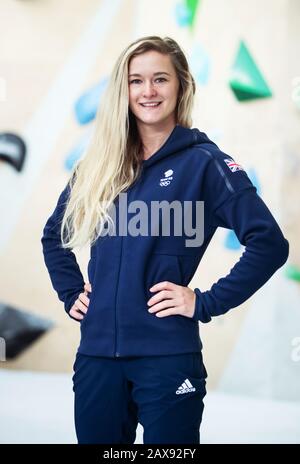 Shauna Coxsey lors de l'annonce de l'équipe d'escalade Team GB Tokyo 2020 à L'Occasion des travaux D'Escalade, Sheffield. Banque D'Images