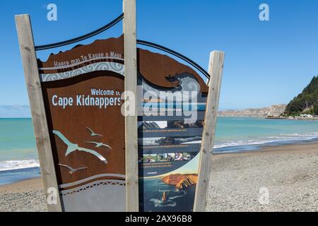 Signe De Bienvenue Du Cap Kidnappers, Île Du Nord, Nouvelle-Zélande Banque D'Images