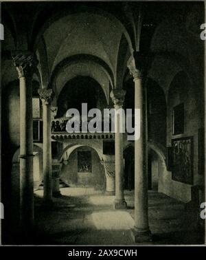 Nuremberg et son art à la fin du XVIIIe siècle. . Fig. 7. St Margarets, la chapelle du château inférieur, avant la restauration en 1892.Photographie par F. Schmidt. Les Comtes de HohenzoUern apparaissent comme Burggraves à partir de 1191. Theyplay joue un rôle de premier plan dans l'histoire de Nuremberg. Leurs prétentions étaient en conflit avec celles de la ville, qui, en tant que ville impériale libre, reconnaissait une autorité nosupérieure autre que celle de l'empereur lui-même, dont il a reçu tôt un maire, indépendant du Burggrave, comme sa tête. Le fait que, après la destruction de leur château allu Banque D'Images