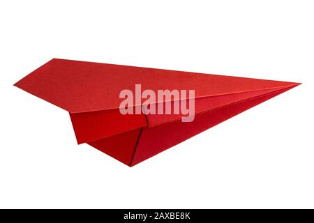 Avions en papier rouge. Plan de papier isolé sur un fond blanc. Banque D'Images