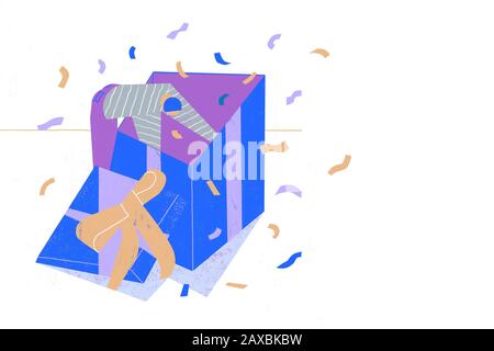 Grand coffret cadeau ouverture par client homme, bannière commerciale Banque D'Images