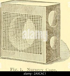 L'apiculturiste américain: Une revue consacrée à l'apiculture scientifique et pratique . ^ un bloc de bois 2^ inchessquare par | d'un pouce tliick, avec un trou de 1^ pouces de diamètre le madehrough; les deux côtés sont couverts avec un tissu de fil. Deux autres petites. Cage de pépinière. Les trous sont faits dans un bord de la cage. L'un d'eux est utilisé pour la sérure d'une cellule de reine et aussi comme adoor pour mettre les abeilles dans le cagef si nécessaire ; l'autre pour un reseptacle pour la nourriture, qui consistsdu miel dans une éponge, ou du sucre et du miel, l'un ou l'autre qui fonctionne de manière satisfaisante. Fig. 2 representsla pépinière complète de dix-huit cages. Banque D'Images