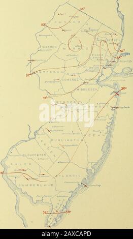 Données Climatologiques, New Jersey . ALBANY, N. Y.WKATHEK BLTKEALL OFFKK .IANTAK22. 1909 Isothermes Moyens Mensuels Et Vents Dominants, Décembre, I908.. I&gt;lt KMIllU, I!H)S (LIMA tol.ODK al IMMOirr: NlvW .) I•;I:si^^? SloCIIoN. 91 U. S. DÉPARTEMENT DE L'AGRICULTURE, CLIMATOLOGIQUE SLIRVICE OK THK WEATHER BUREAU. BUREAU CENTRAL : WASHINGTON, D. C. HEW JERSEY SECTLOFJ,LEVI A. JUDKINS, DIRECTEUR DE SECTION. Vol. XXI. Atlantic City, N. J., Deckmhkh, llios. N° 12. RÉSUMÉ GÉNÉRAL. Tciuinraturc et piveici)la moyenne de la fourrure presque normale théState dans son ensemble, durino; décembre 1908, la température moyenne de la vie Banque D'Images