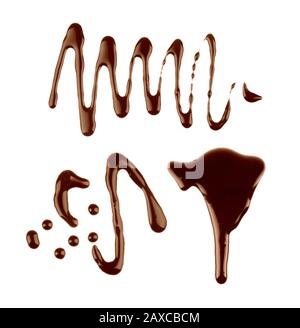 diverses formes de sauce au chocolat sur fond blanc Banque D'Images