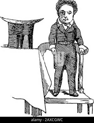 Commérages dans la première décennie du règne de Victoria . et, au moment de son arrivalin Angleterre, il pesait mais 15 livres 2 oz. Auparavant, il avait été exposé à New York et dans les principales villes d'Amérique, où son palais miniature, son mobilier et son équipement excitaient une curiosité considérable. Lorsqu'il s'est embarqué de NewYork pour l'Angleterre, il a été escorté au padiet par pas moins de 10 000 personnes. Le 1er avril, il est apparu, par ordre, devant Son palais de Majestyat Buckingham, quand la Reine lui a présenté, avec sa propre main, avec un superbe souvenir, des 236 POTINS les plus exquis. [1844 artisanat, manufacture Banque D'Images