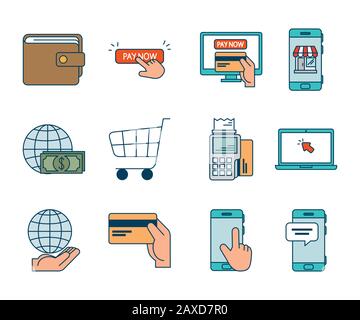 ensemble d'icônes de jeux en ligne payants Illustration de Vecteur