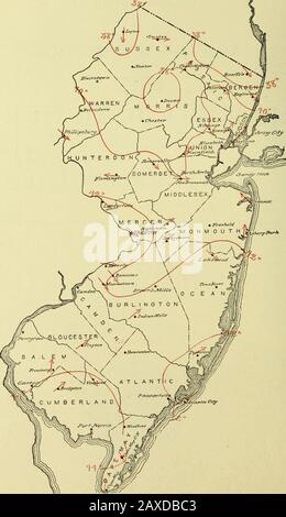 Données Climatologiques, New Jersey . BOSTON, MASSE. •BUREAU DU BUREAU MÉTÉOROLOGIQUE AriUL 20, 1007 Isothermes Moyens mensuels et vents Dominants, mars 1907 &lt;5;. MAK.ii, I.oi (LIMA roi.OCKWI, IMllOi; T: Ni; W .IiaiSKV SKCTION IJ V. vs. DL-ARTMIiNT OV AORICUUlRK, Climatological Sf,rvice DU BUREAU THK WExTIIER. BUREAU CENTRAL : WASHINGTON, D. C. JSIEM SECTION UERSEY, LEVI A. JDDKINS, DIRECTEUR DE SECTION. ..I.. XX. ATI.axtic City, N. J., mars 1907. N° 3. RÉSUMÉ GÉNÉRAL. Au cours des 12 jours de mars, le tirst temi)eiatare était à la plupart fonstautly en dessous de la normale, une détleiency moyenne de 8° par jour oee Banque D'Images