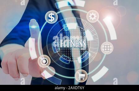 Note d'écriture montrant Fitness. Concept d'entreprise pour l'état de santé et de bien-être et la capacité à fonctionner Banque D'Images