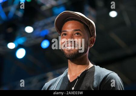 ***PHOTO DU DOSSIER*** Jussie Smollett inculpé par un procureur spécial à Chicago pour enquêter sur les allégations qu'il a faussement signalées être victime d'un crime de haine en janvier 2019. Miami GARDENS, FL - 22 mars : Jussie Smollett assiste au 10ème Jazz annuel 2015 dans Les jardins du Sun Life Stadium Miami Gardens, Floride, 22 mars 2015. Photo D'Aaron Gilbert/Mediapunch Banque D'Images