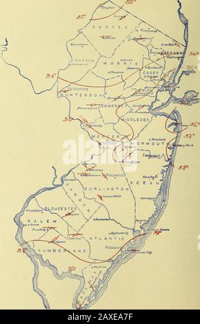 Données Climatologiques, New Jersey . ATLANTIC CITY, N. J.:BUREAU DU BUREAU MÉTÉOROLOGIQUE. 17 janvier 1906. ISOTHERMES MOYENS MENSUELS ET DIRECTION DOMINANTE DU VENT. DÉCEMBRE 1905. DKiKMIlKU, 1!H)5. ( LIMAIK AM) CKMUS: KV .IKHSkV SKCIION ;l I, s, Di-RAR.Mi-.N . ().? A&lt;;kk ri.rrui;, :LI.1.TH Axel) RROI SIKVICI: OK RNK . Météo lUlREAU. BUREAU CENTRAL: WASHINGTON. D. C. NEW JERSEY SECTION.CDWAKD W. MCCANN. Directeur De Section. Vol. XVIII Atlantic City, N. J. no 12. Météo ET CULTURES.Le mois a été noté pour sa température très douce et ses pluies bien stries. Le blé semé et le seigle étaient des muchiProv Banque D'Images