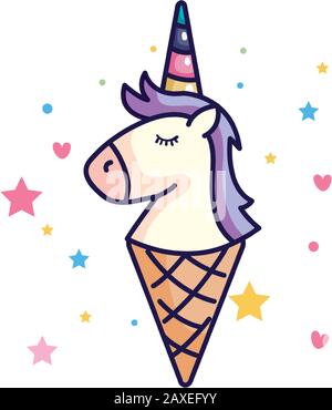 jolie glace unicorn avec coeurs et étoiles Illustration de Vecteur