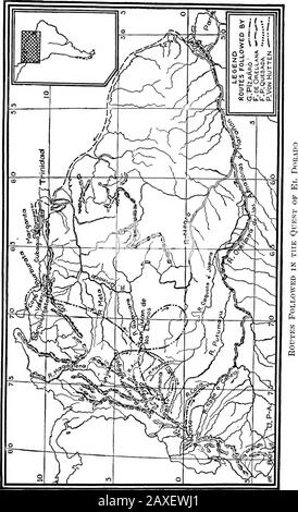 La quête d'El Dorado; l'épisode le plus romantique de l'histoire de la conquête sud-américaine . plus de deux cent cinquante hommes et ayant deux cent chevaux complets,51 LA QUÊTE D'EL DORADO a été commencée à Tunja, au nord de Bogota, en septembre 1.54,5. Les aventuriers, après avoir traversé la Cordillère orientale et le reachingwhat sont maintenant connus comme les llanos de Colom-bia, avancèrent vers le sud, avec des thésierras sur leur droite et les larges grassyplaines des basses terres sur la gauche. Les théirraires et les souffrances du manque de nourriture étaient assez effroyables, mais elles étaient encore plus intensifiées par le Banque D'Images