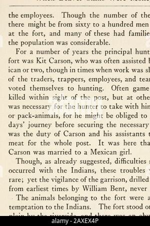 Au-delà de la vieille frontière : aventures des combattants indiens, des chasseurs et des commerçants de fourrures . est responsable du fort; et ridingrapidement d'un côté à l'arrière de la bande, les urgedeux sur et bientôt les ont fait nibbler la courte herbe sèche dans une petite vale à distance de grenaille de raisin des pistolets de la bastion. Il est d'usage qu'une garde d'animaux sur ces poteaux commerciaux prenne sa stationau-delà de sa charge; et s'ils s'écartent l'un de l'autre, ou tentent de se promener trop loin, il les conduit ensemble, et donc les garde dans la meilleure situation possible pour être conduit à la hâte au corral, si les Indiens, ou Banque D'Images