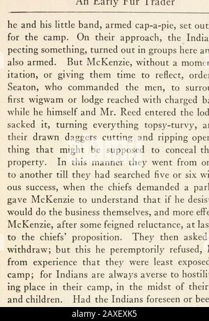 Au-delà de la vieille frontière : aventures des combattants indiens, des chasseurs et des commerçants de fourrures . vendez des théchevaux qui étaient absolument nécessaires aux marchands de fourrures, puisque les chevaux étaient la seule nourriture disponible, Forthey n'était pas en mesure de sortir et de courir le buffle.McKenzie plus tard a obtenu le meilleur d'eux par ce plan: Quand les blancs n'avaient rien à manger, les articles usu-ally payés pour un cheval ont été attachés dans un paquet; Cela fait, McKenzie, avec dix ou douze de ses hommes, sallyforth avec leurs fusils au pâturage des théchevaux, tirer la preuve qu'ils pourraient trouver, et porter la chair d'offthe à leur camp, leavi Banque D'Images