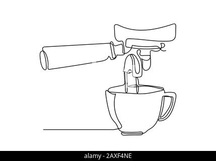 Dessin continu d'une ligne de tasse de café et de machine. Illustration vectorielle. Banque D'Images