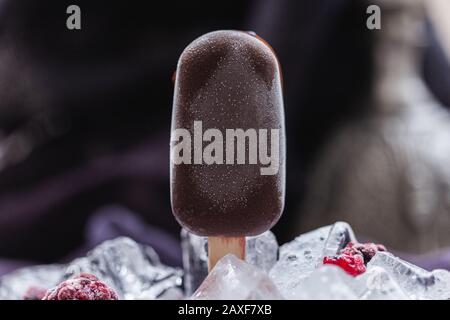 Magnifique photo de glace vegan maison sur glaçons et baies Banque D'Images