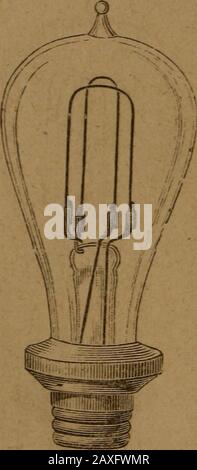 Lampes électriques à incandescence . Fig. I. Fig. 2. moins long. Leurs extrémités, qui se sont agrandies, sont pressées dans une sorte de pincerce qui met fin à la conduite platine ors, et qui sont soldés par un cuivre déposé elec-trolytiquement. Fig. 1, 2,3 12 et 4 représentent l'arrangeentde ces lampes. Leur durée, de Whati, a été assurée, est assez longue;. Fig. 3. cependant, ils doivent s'user. La plupart d'entre eux peuvent avoir servi pendant 1 200 heures, la question peut être askedjwitera lampe capable de détérioration peut être 13 considéré comme une chose pratique; mais s'il est considéré que ce lam Banque D'Images