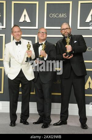 9 février 2020, Los Angeles, Californie, États-Unis: 9 février 2020 - Los Angeles, Californie États-Unis - animateurs JONAS RIVERA, MARK NIELSEN, JOSH COOLEY Winners pour :Toy Story 4'' au ''92ème Academy Awards'' - salle de presse tenue au Dolby Theatre Los Angeles CA (Credit image: © Paul Fenton/Zuma Wire) Banque D'Images