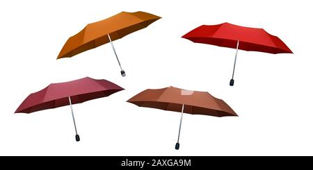 Ensemble de parapluies orange, beige, rose et rouge pour femmes. Illustration vectorielle. Protection contre la pluie. Illustration de Vecteur